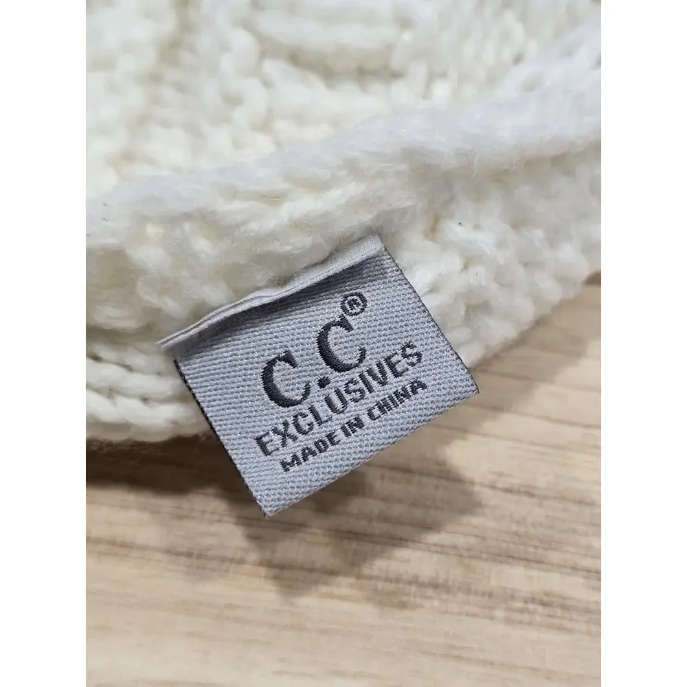 C.C Exclusive CC Beanie tail Ponytail Messy Bun Solid Ribbed Knit Beanie Hat